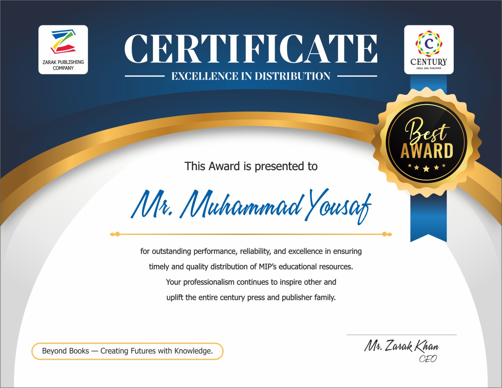 Awarded By Zarak Publishing